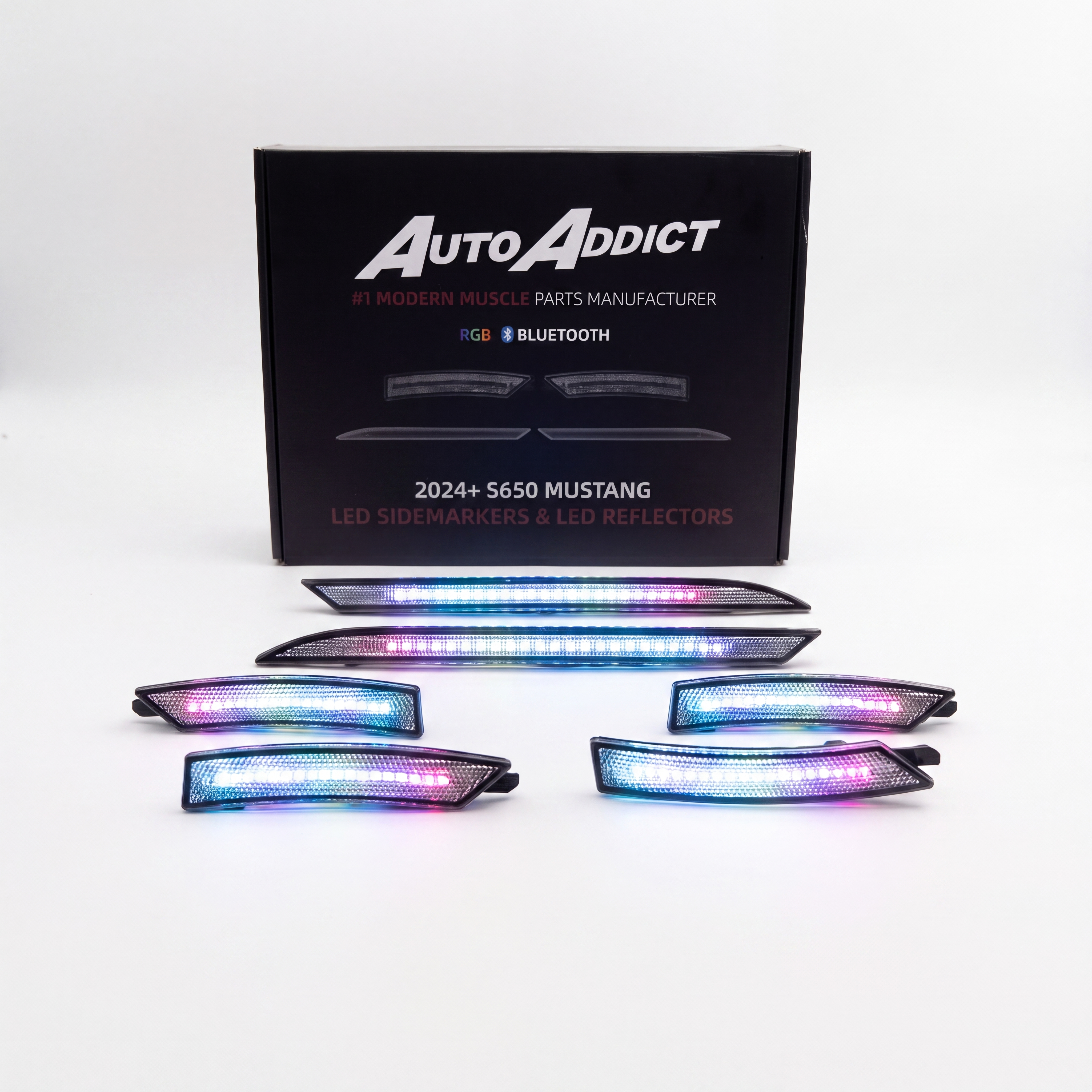 2024-2026 Mustang S650 RGB Bluetooth Dynamic Animation LED Side Markers w/ Rear Diffuser Reflector 6pc Kit