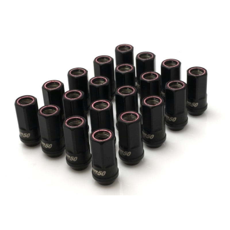 Wheel Mate Muteki HR50 Open End Lug Nuts - Black w/ Red Ring | 14x1.50 (Set of 20)