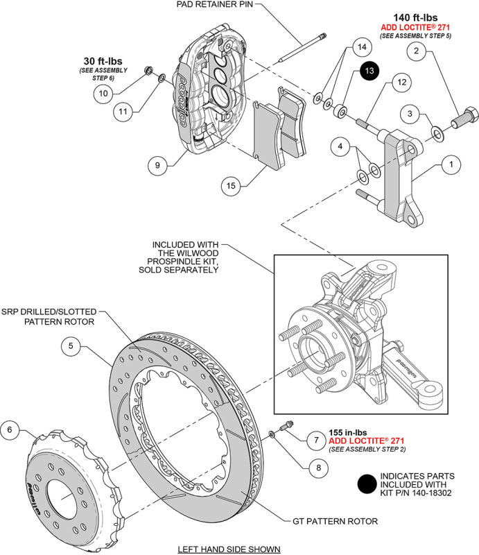 Wilwood kit front XRS6R wwe C10 alum pro spindle 14.00 rotor SRP red