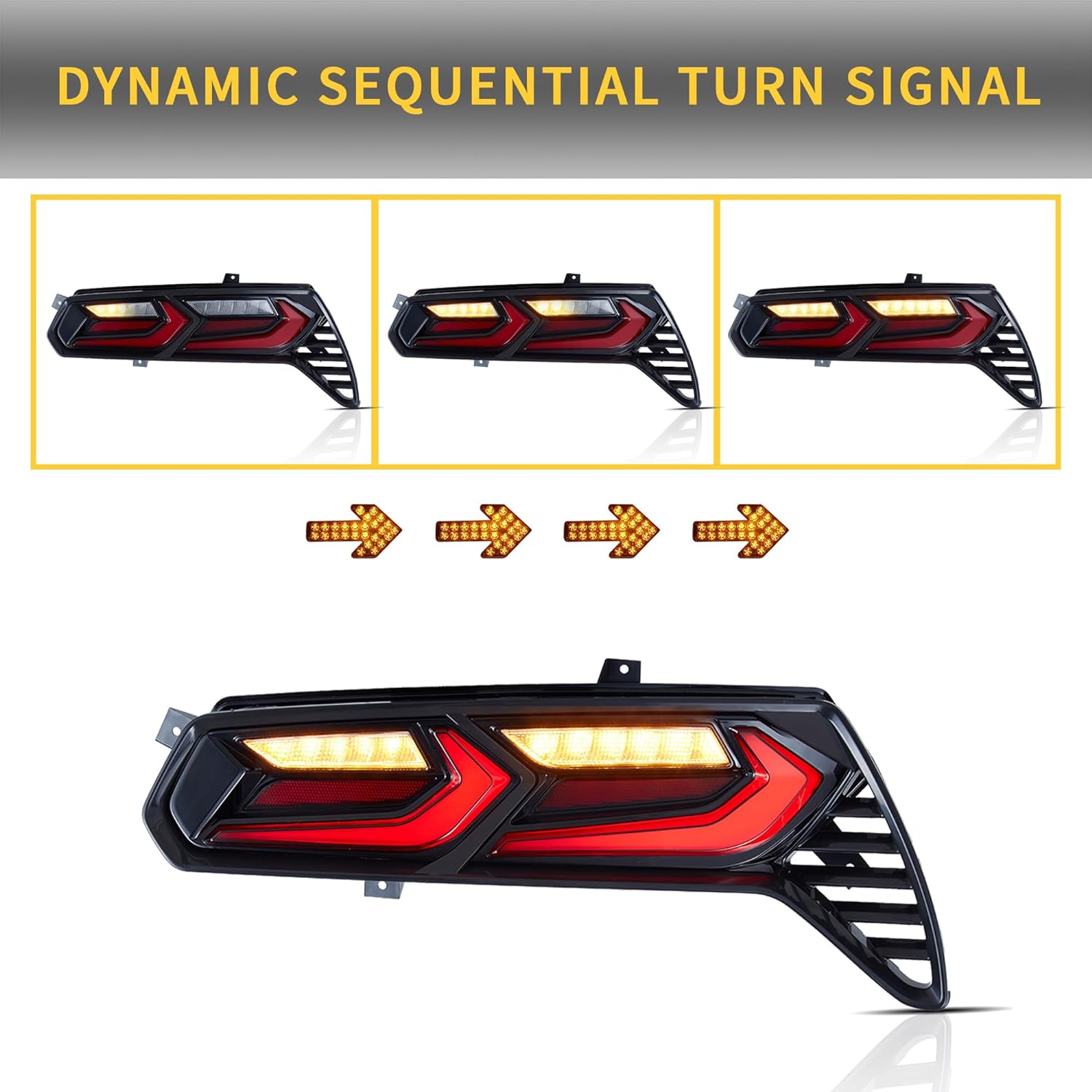 2014-2019 Chevy Corvette C7 LED Tail Lights w/ Sequential Turn Signal Red Lens
