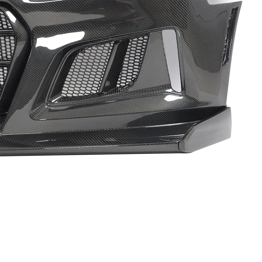 2019-2025 Chevy Camaro SS RS LT Black Panther ZL1 1LE 1PC Full Gloss Carbon Fiber Track Package Front Bumper Conversion for RS Headlights