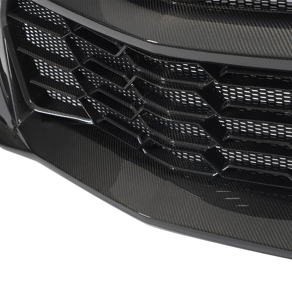 2019-2025 Chevy Camaro SS RS LT Black Panther ZL1 1LE 1PC Full Gloss Carbon Fiber Track Package Front Bumper Conversion for RS Headlights