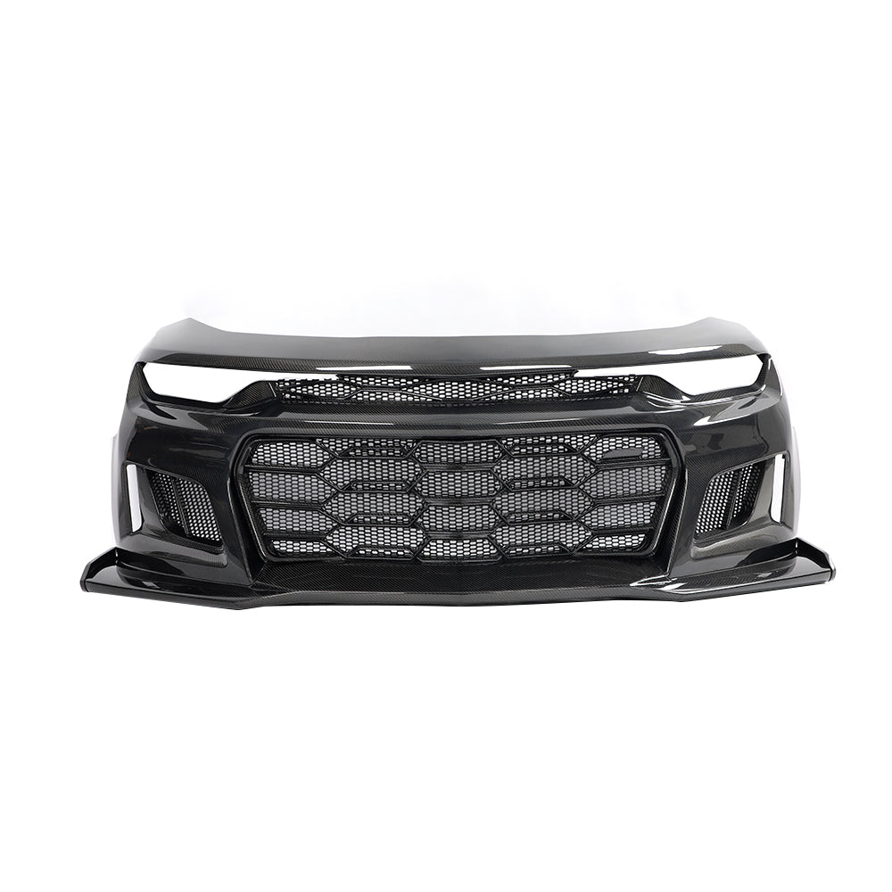 2019-2025 Chevy Camaro SS RS LT Black Panther ZL1 1LE 1PC Full Gloss Carbon Fiber Track Package Front Bumper Conversion for RS Headlights