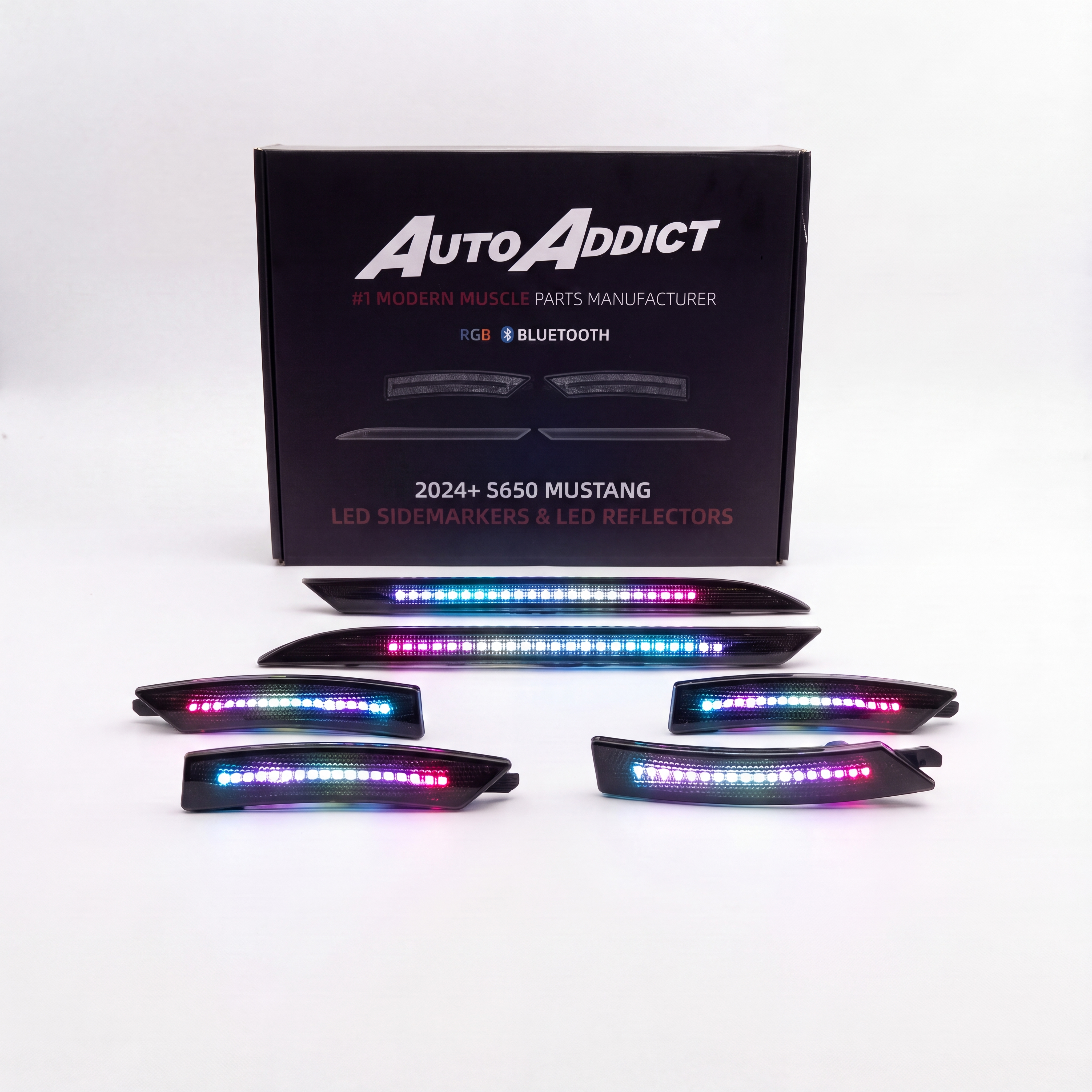 2024-2026 Mustang S650 RGB Bluetooth Dynamic Animation LED Side Markers w/ Rear Diffuser Reflector 6pc Kit