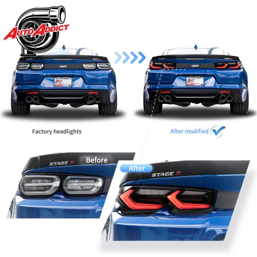 2019-2023 CHEVY CAMARO VELOX LED TAILLIGHTS GLOSS BLACK/RED LENS