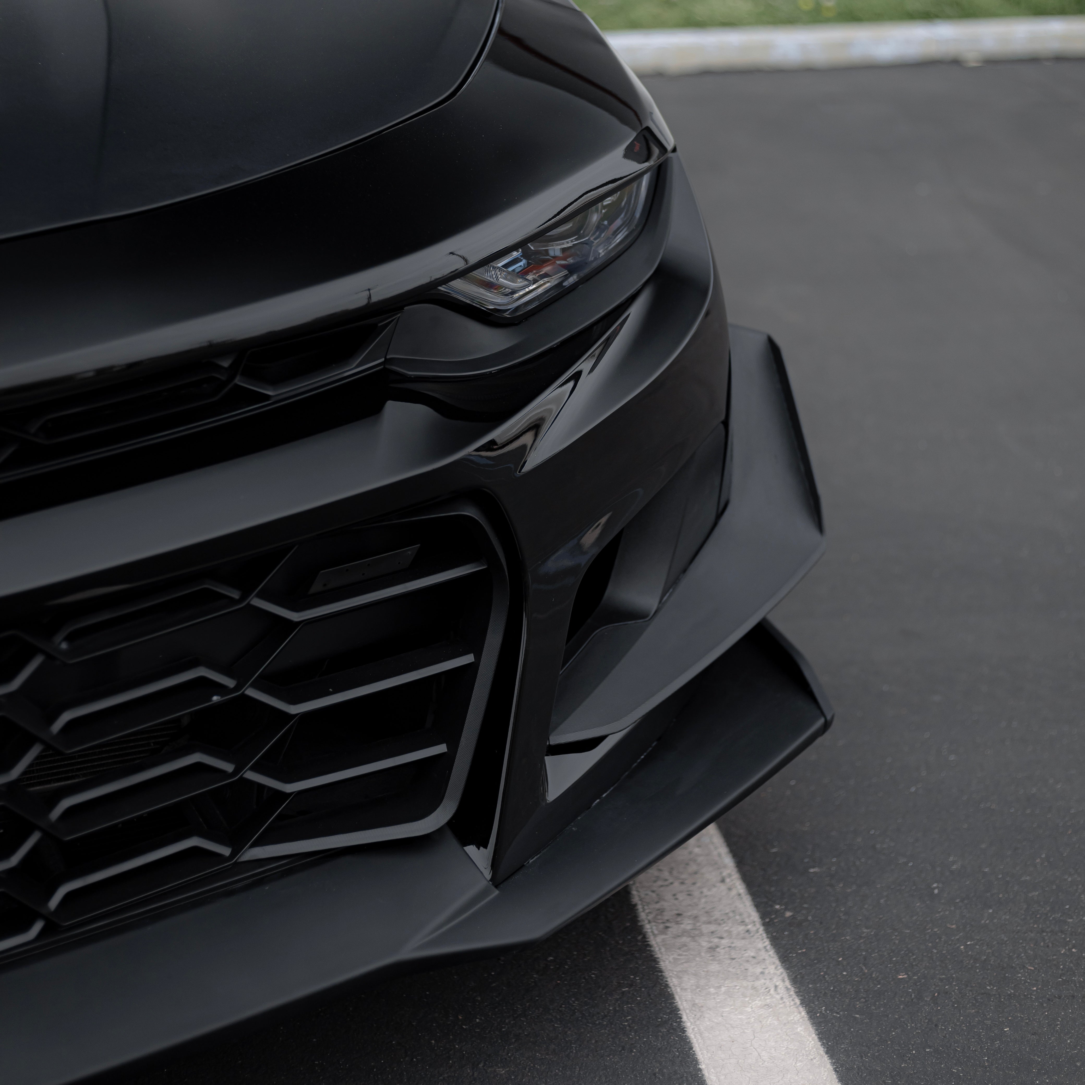2019-2025 Chevy Camaro ZL1 1LE Track Package Front Bumper Conversion 13pcs Full Kit Flat BLK for RS Headlights